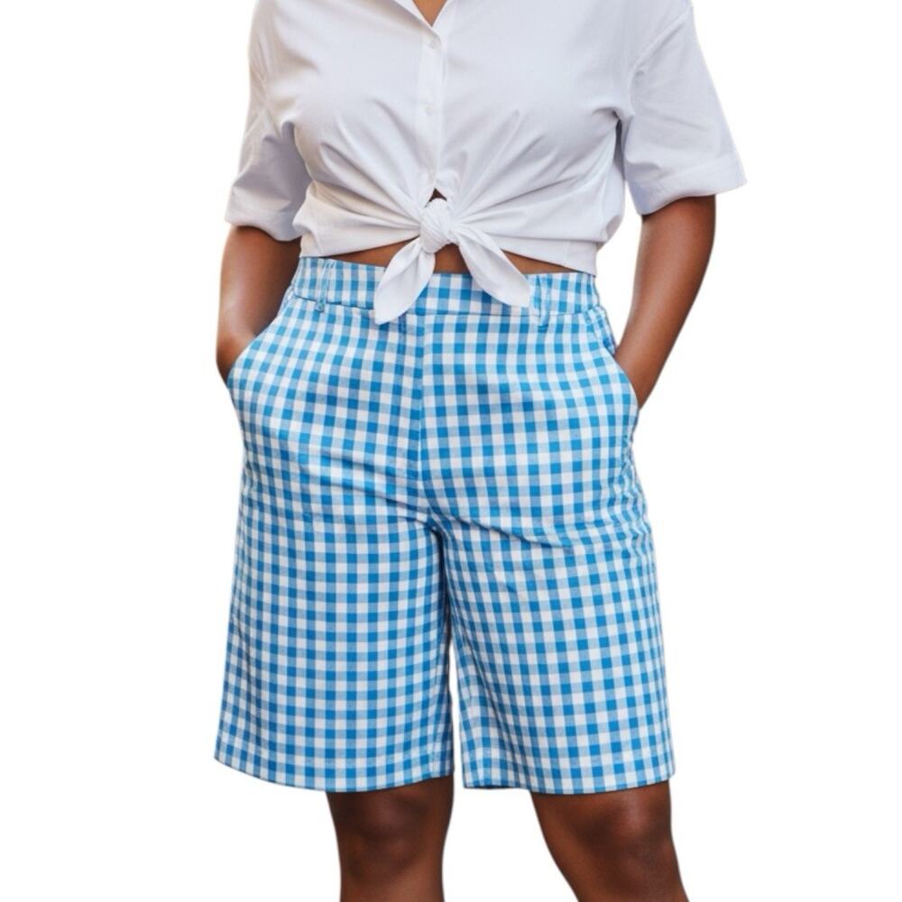 Ann Taylor Curvy Gingham High Waist Shorts SZ 10 Coastal Prep